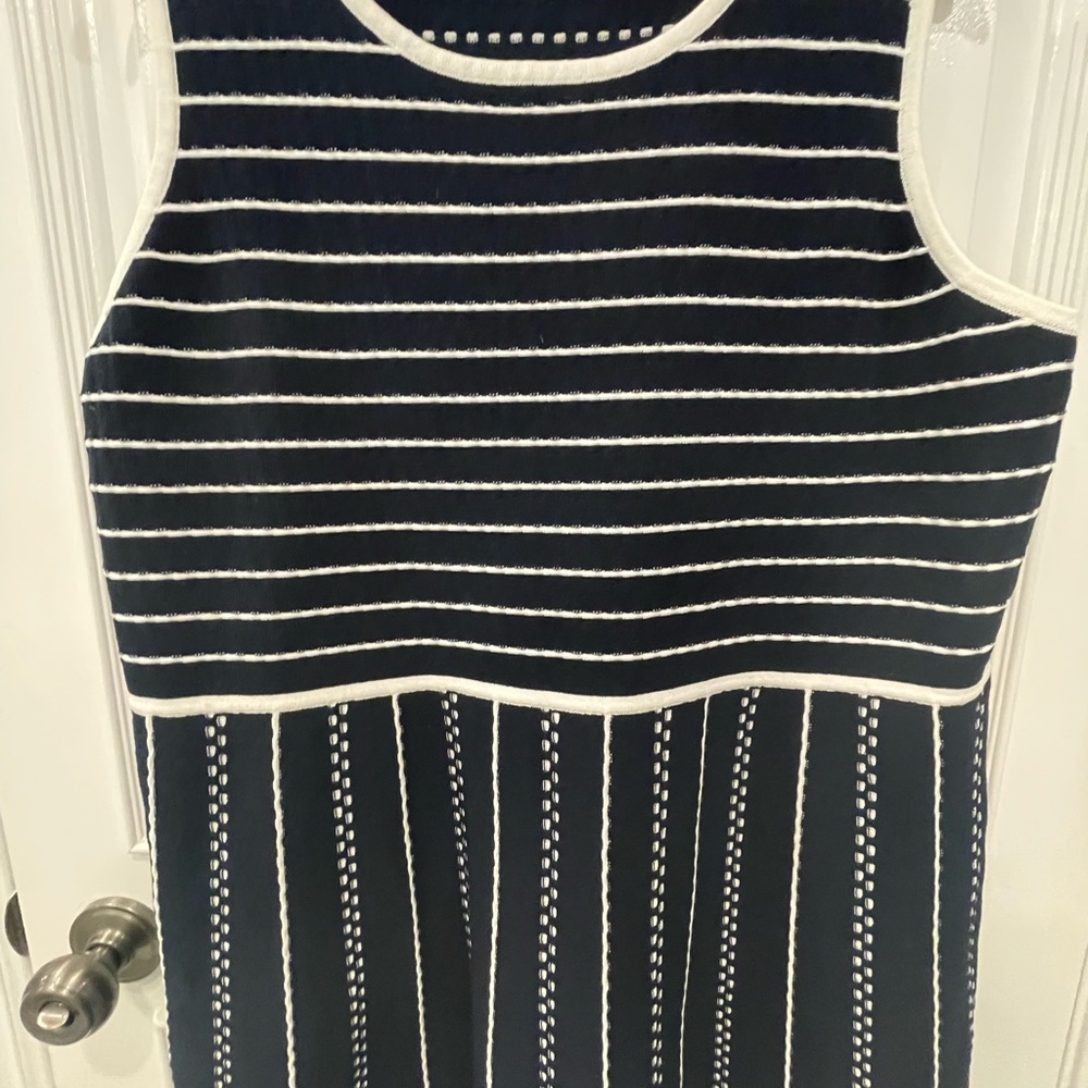 TOMMY HILFIGER Navy White Striped Fit & Flare Knitted Cotton Blend Dress Plus 1X - Picture 6 of 7